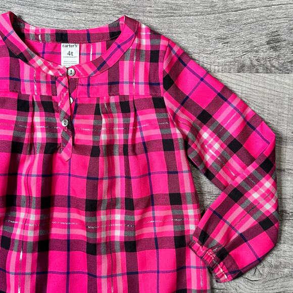 Carters Bundle Tunic Tops Girls 4T Plaid Pink & Navy Floral Dresses Long Shirts - Picture 3 of 10